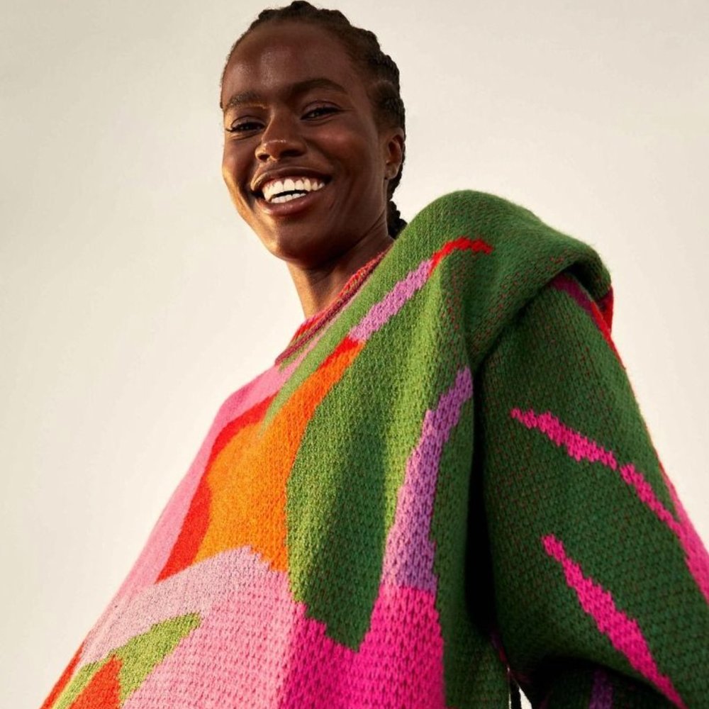 RARE FARM RIO ABSTRACT SCARF SWEATER (M)